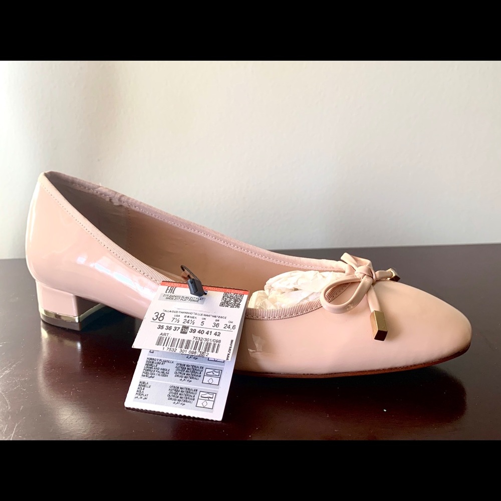 Zara low-heeled ballerina shoes, blush-beige